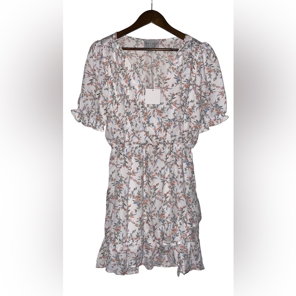 Hayden Los Angles Women Floral Faux Wrap Mini Dress M NWT Fairycore Cottage